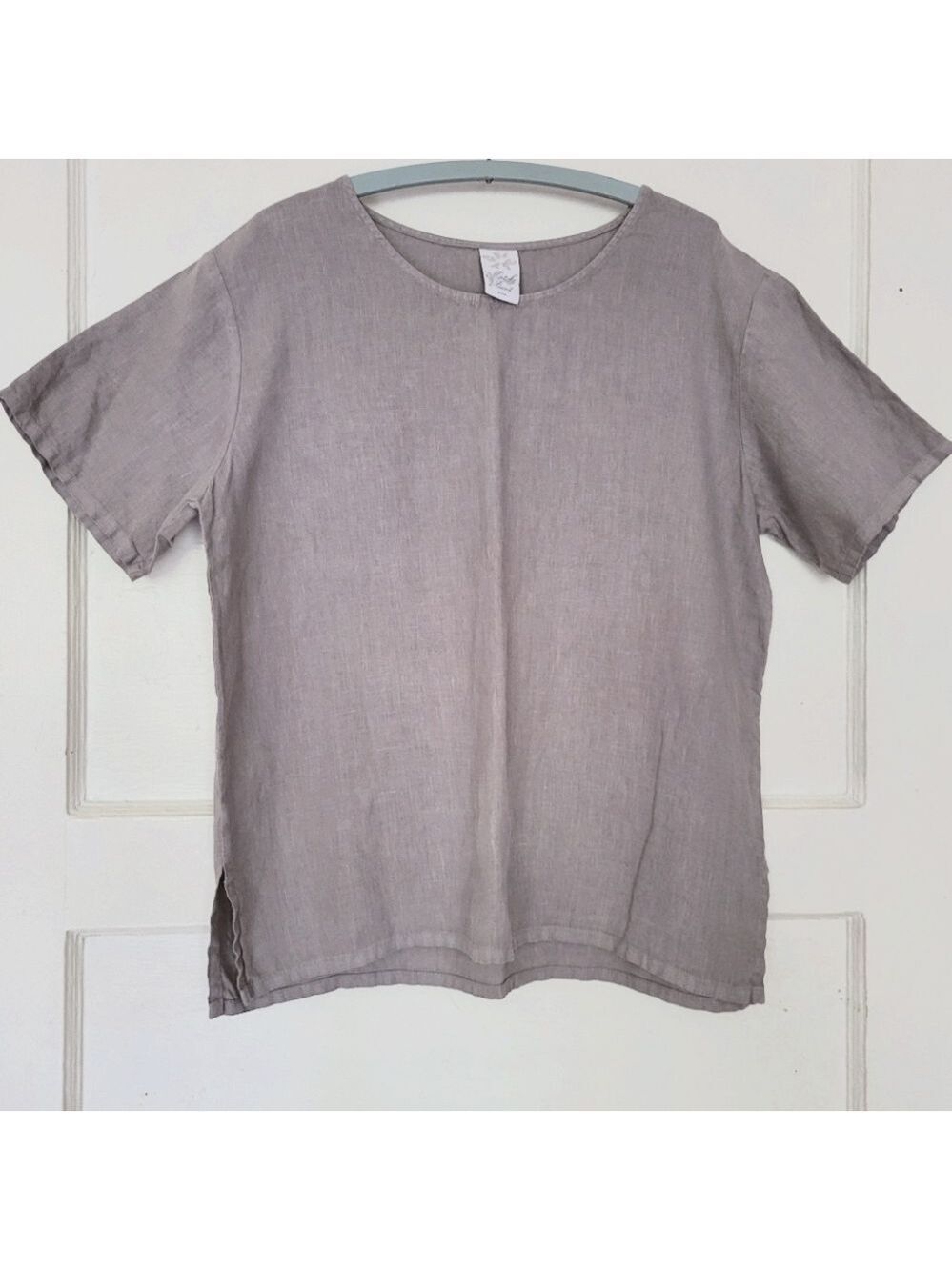 Match Point Round Neck Linen Scoop Neck Top Tee - Picture 2 of 8